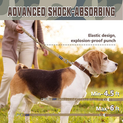 Heavy Duty Bungee Dog Leash for Medium Large Breed Dogs, No Pull Leashes for Shock Absorption with Car Seat Belt, 2 Padded Handles 4.5FT 6FT Training Dog Leash
